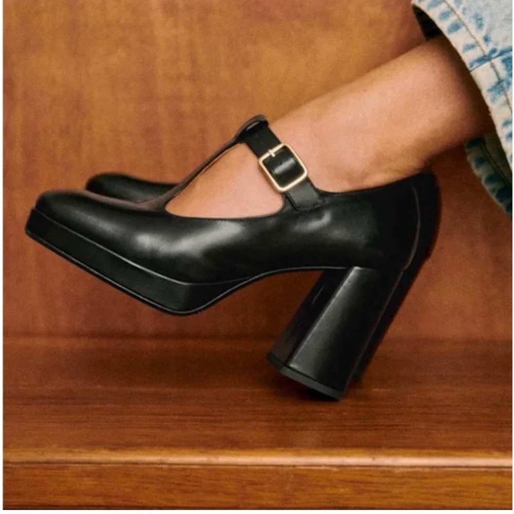 Sezane Monique High Mary Janes Glossy Black - Size 37 (US 6.5)